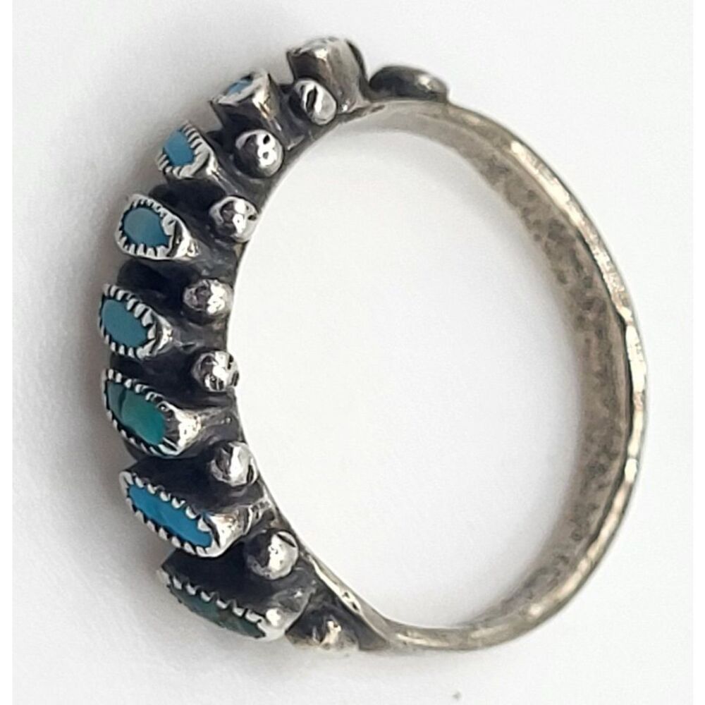 Vintage Native American Marked Sterling Silver Turquoise Band Ring Size 6.50 - Picture 4 of 6